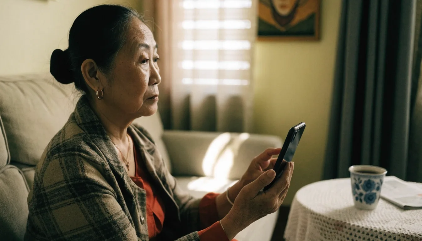 A visitor adjusting browser settings on her phone at home